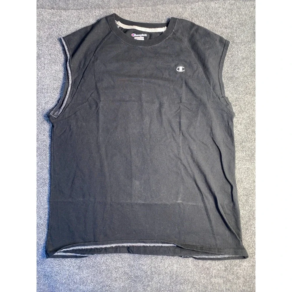 Champion Activewear Top Mens Large Black Solid Authentic Fit Crew Neck Pony Logo
